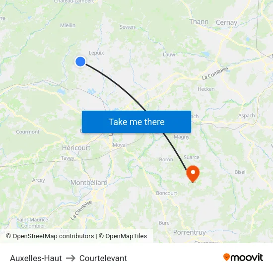 Auxelles-Haut to Courtelevant map