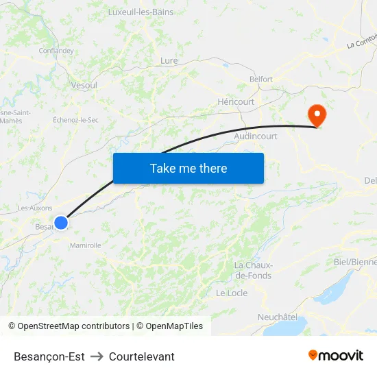 Besançon-Est to Courtelevant map