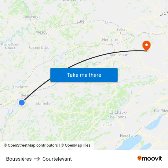 Boussières to Courtelevant map