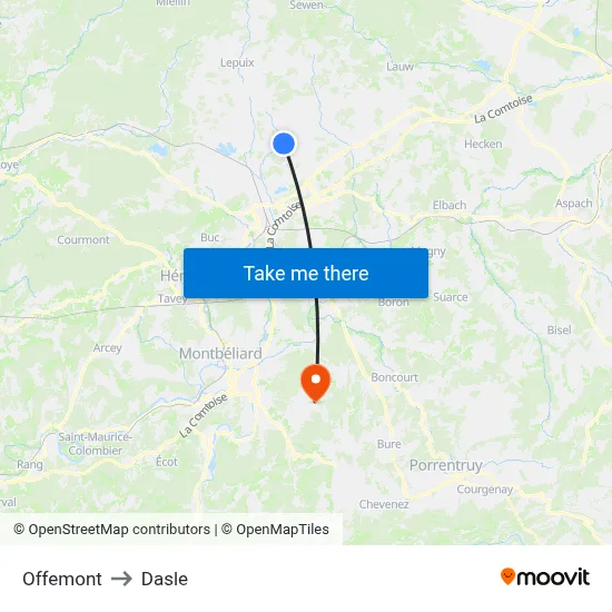 Offemont to Dasle map