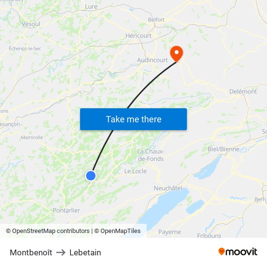 Montbenoît to Lebetain map