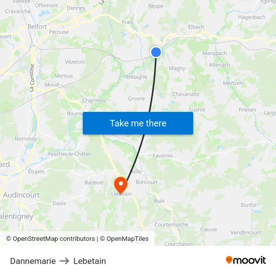 Dannemarie to Lebetain map
