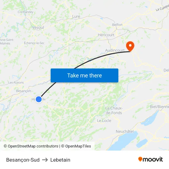 Besançon-Sud to Lebetain map