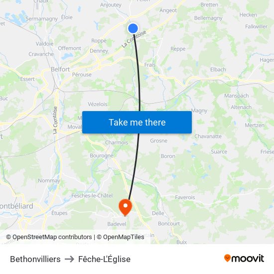 Bethonvilliers to Fêche-L'Église map