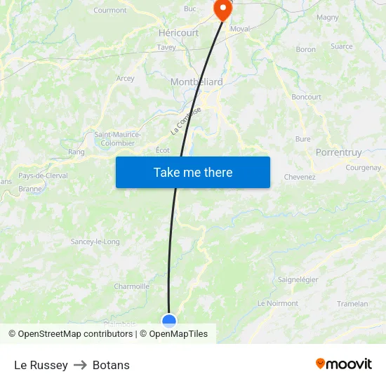 Le Russey to Botans map