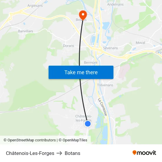 Châtenois-Les-Forges to Botans map
