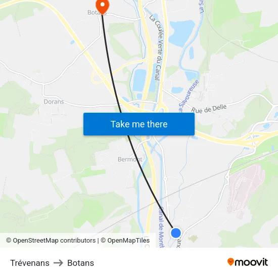 Trévenans to Botans map