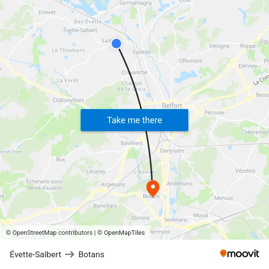Évette-Salbert to Botans map