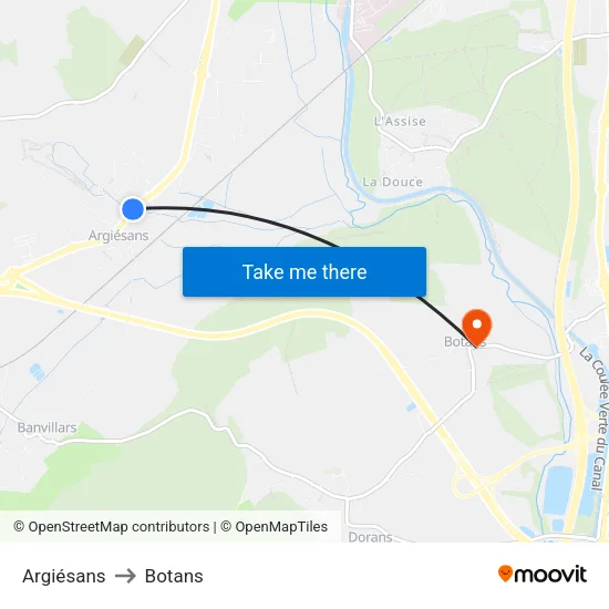 Argiésans to Botans map