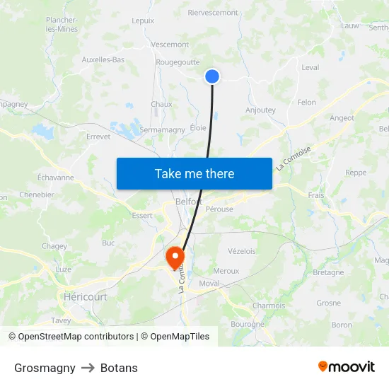 Grosmagny to Botans map