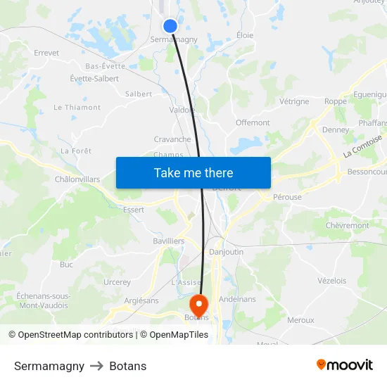 Sermamagny to Botans map