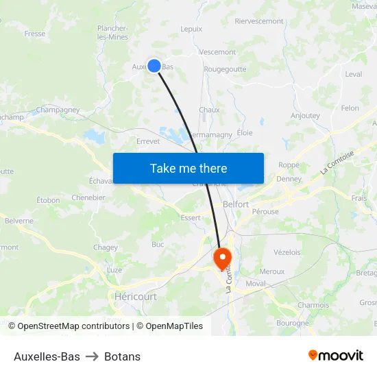 Auxelles-Bas to Botans map
