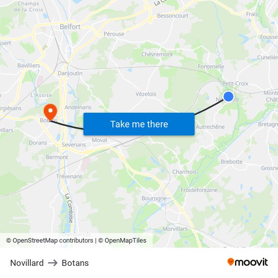 Novillard to Botans map