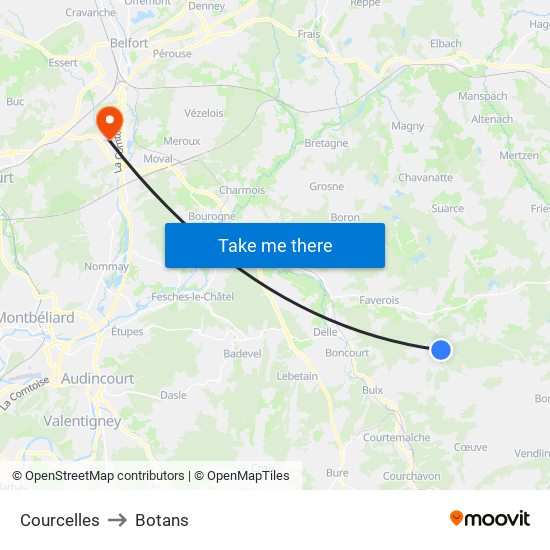Courcelles to Botans map