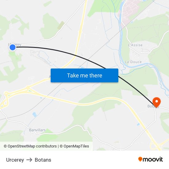 Urcerey to Botans map