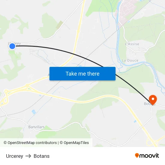 Urcerey to Botans map