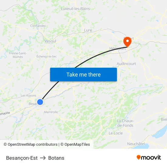 Besançon-Est to Botans map