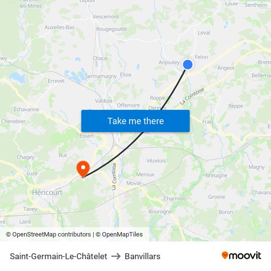 Saint-Germain-Le-Châtelet to Banvillars map