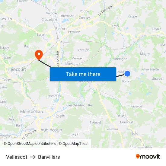 Vellescot to Banvillars map