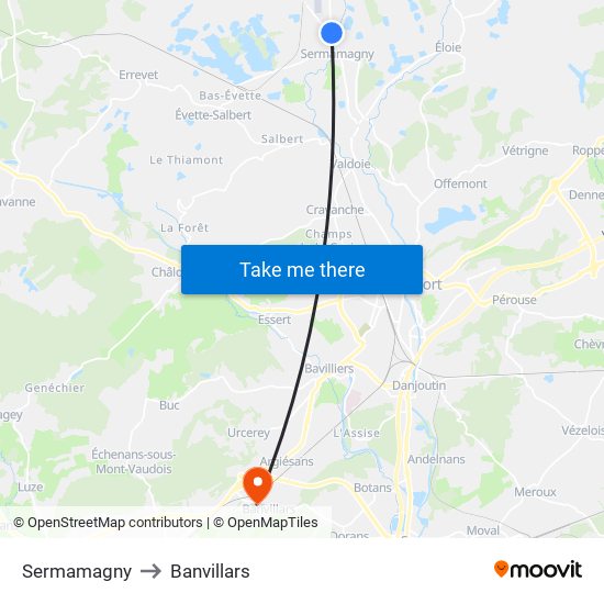 Sermamagny to Banvillars map