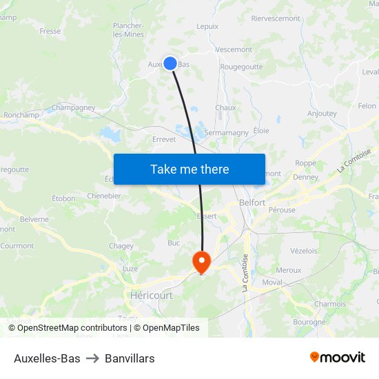 Auxelles-Bas to Banvillars map