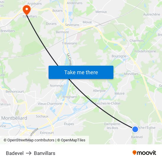 Badevel to Banvillars map