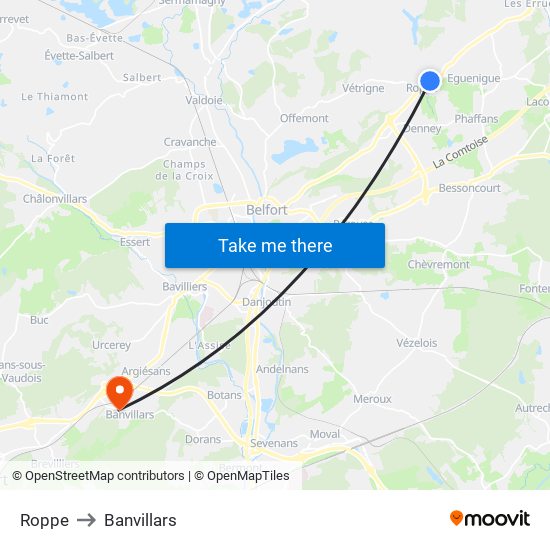 Roppe to Banvillars map