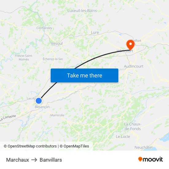 Marchaux to Banvillars map