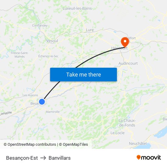 Besançon-Est to Banvillars map