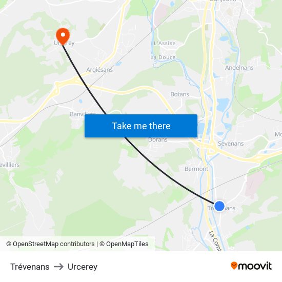 Trévenans to Urcerey map