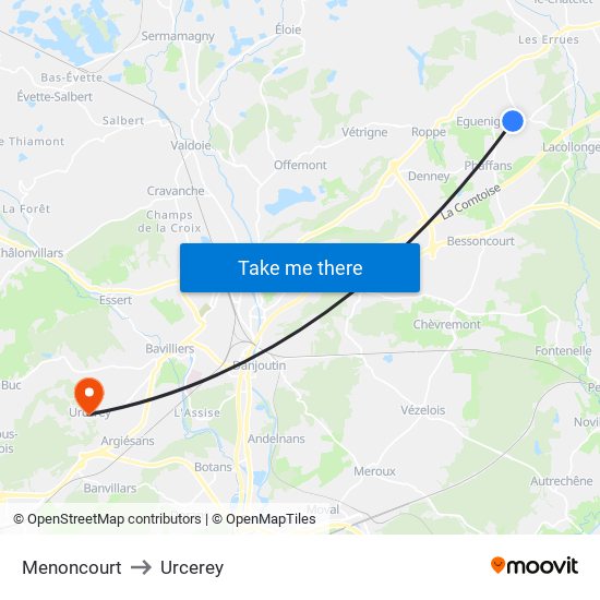 Menoncourt to Urcerey map