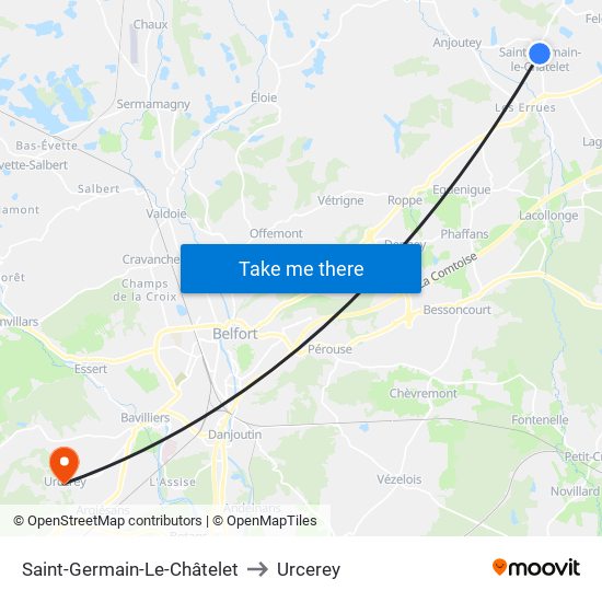 Saint-Germain-Le-Châtelet to Urcerey map