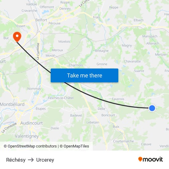Réchésy to Urcerey map