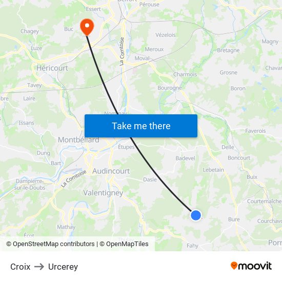 Croix to Urcerey map