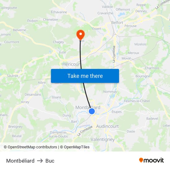 Montbéliard to Buc map