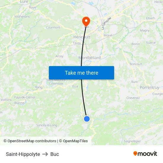 Saint-Hippolyte to Buc map