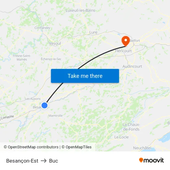 Besançon-Est to Buc map