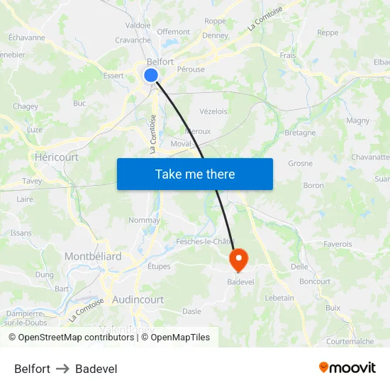 Belfort to Badevel map