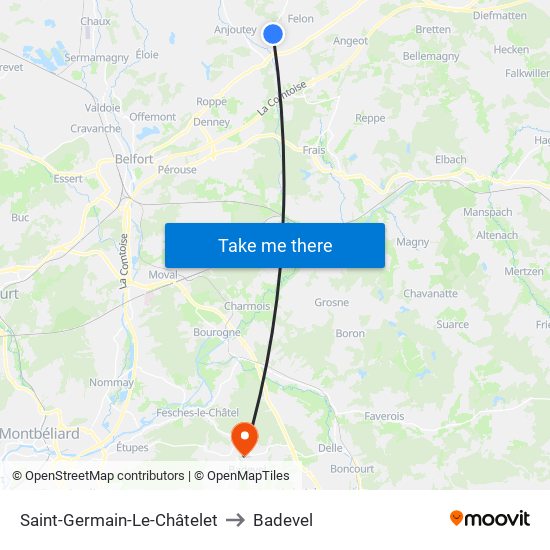 Saint-Germain-Le-Châtelet to Badevel map