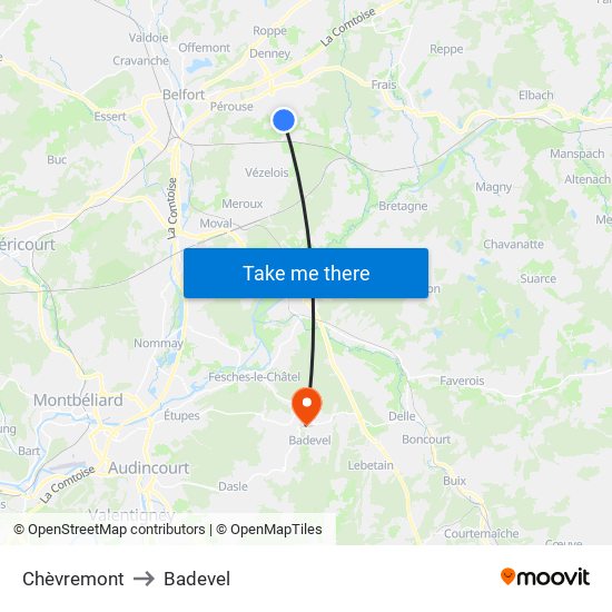 Chèvremont to Badevel map