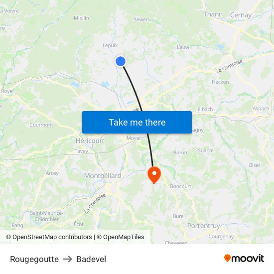 Rougegoutte to Badevel map