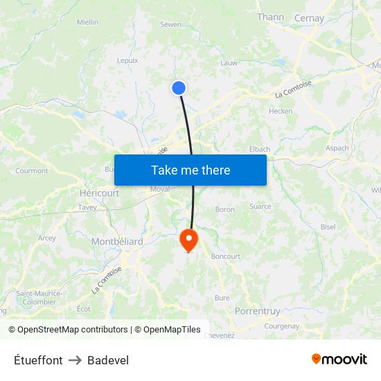 Étueffont to Badevel map