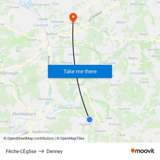 Fêche-L'Église to Denney map