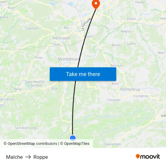 Maîche to Roppe map
