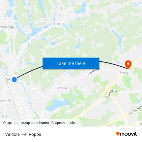 Valdoie to Roppe map
