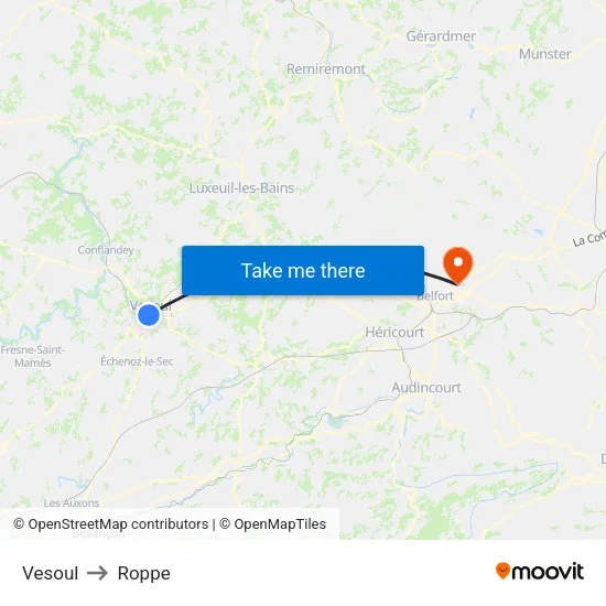 Vesoul to Roppe map