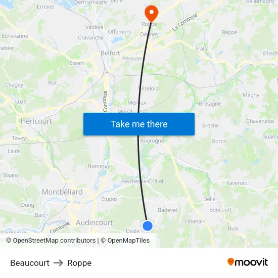 Beaucourt to Roppe map