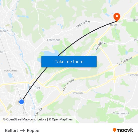 Belfort to Roppe map