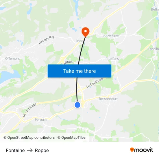 Fontaine to Roppe map