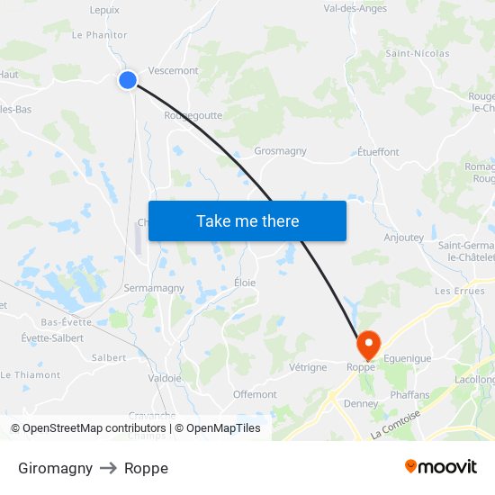 Giromagny to Roppe map